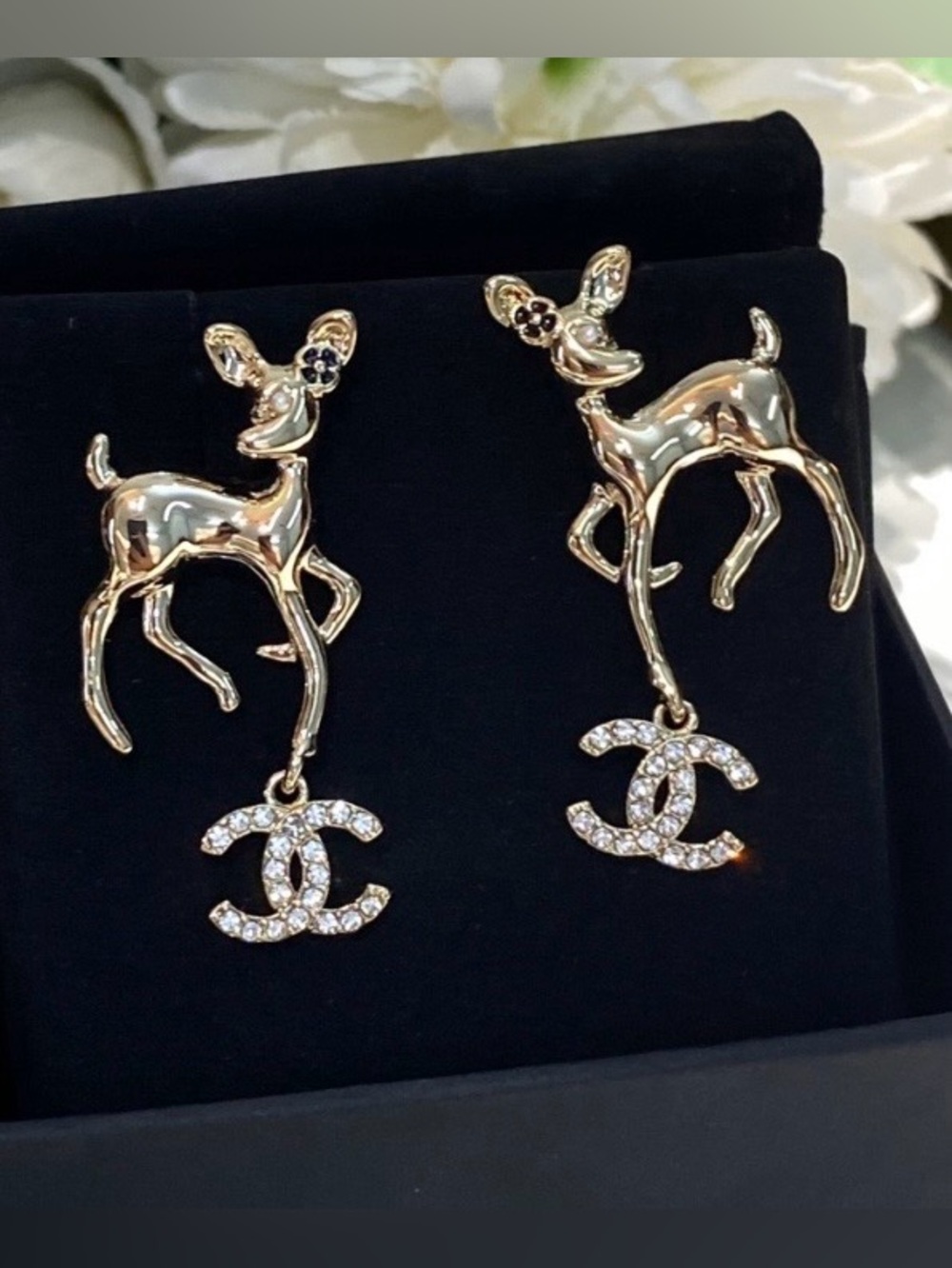 Double C Deer Drop Logo Earrings For Pierced Ears